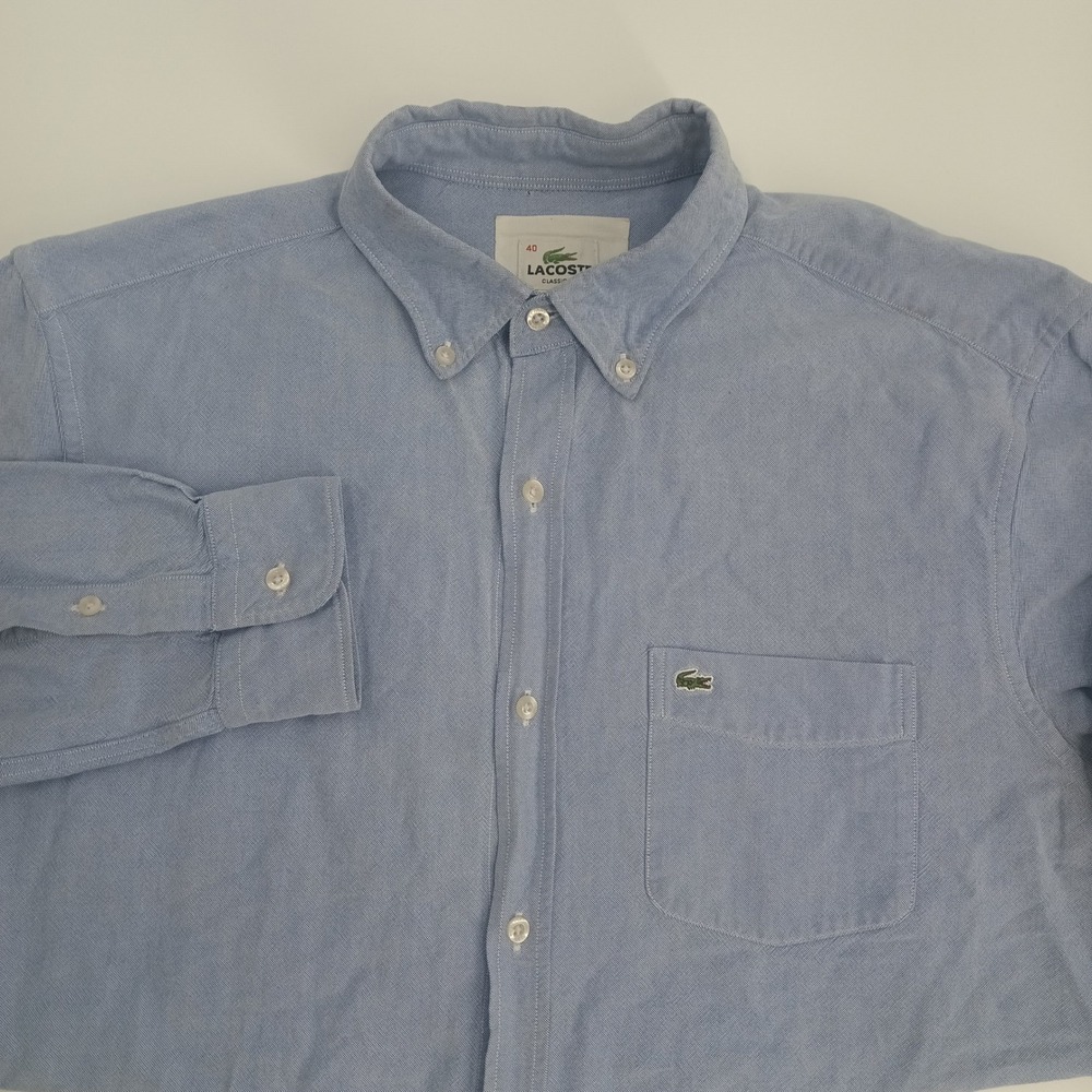 Lacoste Mens Classic Fit Oxford Button Down Shirt Light Blue Size 40 Long Sleeve